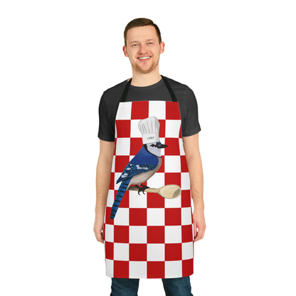 Blue Jay Kitchen Chef Bird Art Apron Red and White Checkered