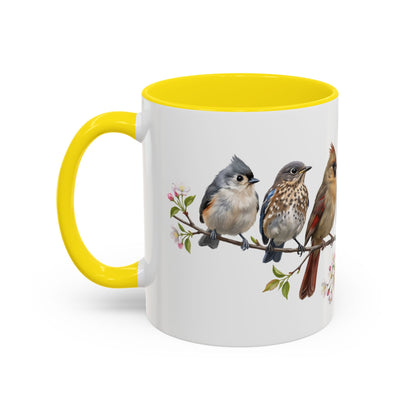 Blue Jay Cardinal Bluebird Little Owl Fledglings Two-Tone Mug | Spring Bird Lover Gift