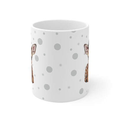 Rehkitz Tasse mit Amsel Tiermotiv Punkte Grau