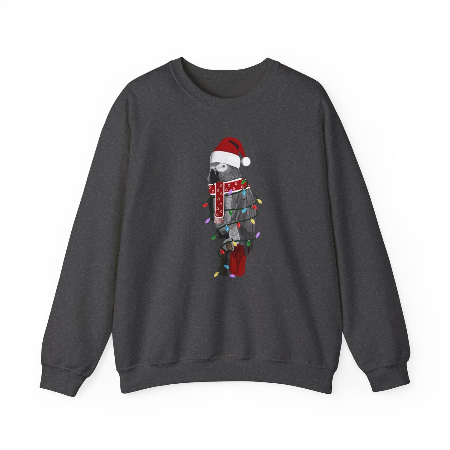 Grey Parrot with Fairy Lights Santa Claus Christmas Bird Sweatshirt