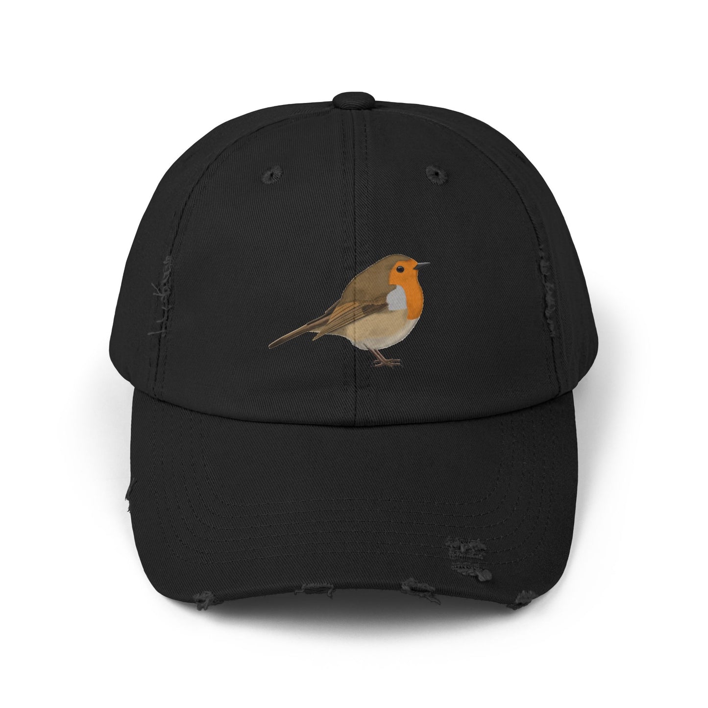 European Robin Bird Art Distressed Cap