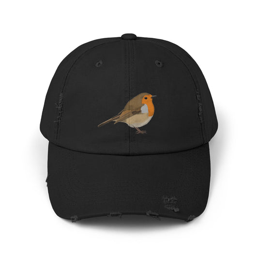 European Robin Bird Art Distressed Cap