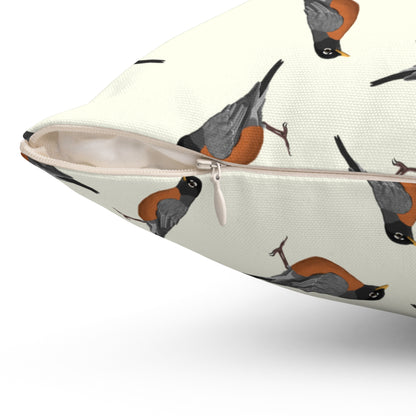 American Robin All-Over Pattern Throw Pillow Creamy White | Decorative Bird Art Home Decor