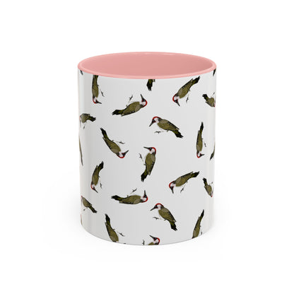 Grünspecht Tasse mit Streumuster | Vogelmotiv Kaffeebecher für Vogelbeobachter & Naturfreunde in Light Green
