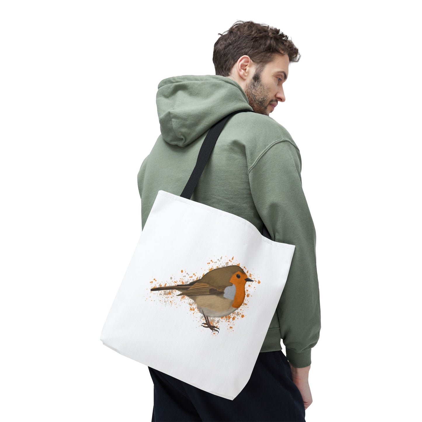 Rotkehlchen Tragetasche 40x40cm Vogel Tasche Weiß für Vogelbeobachter