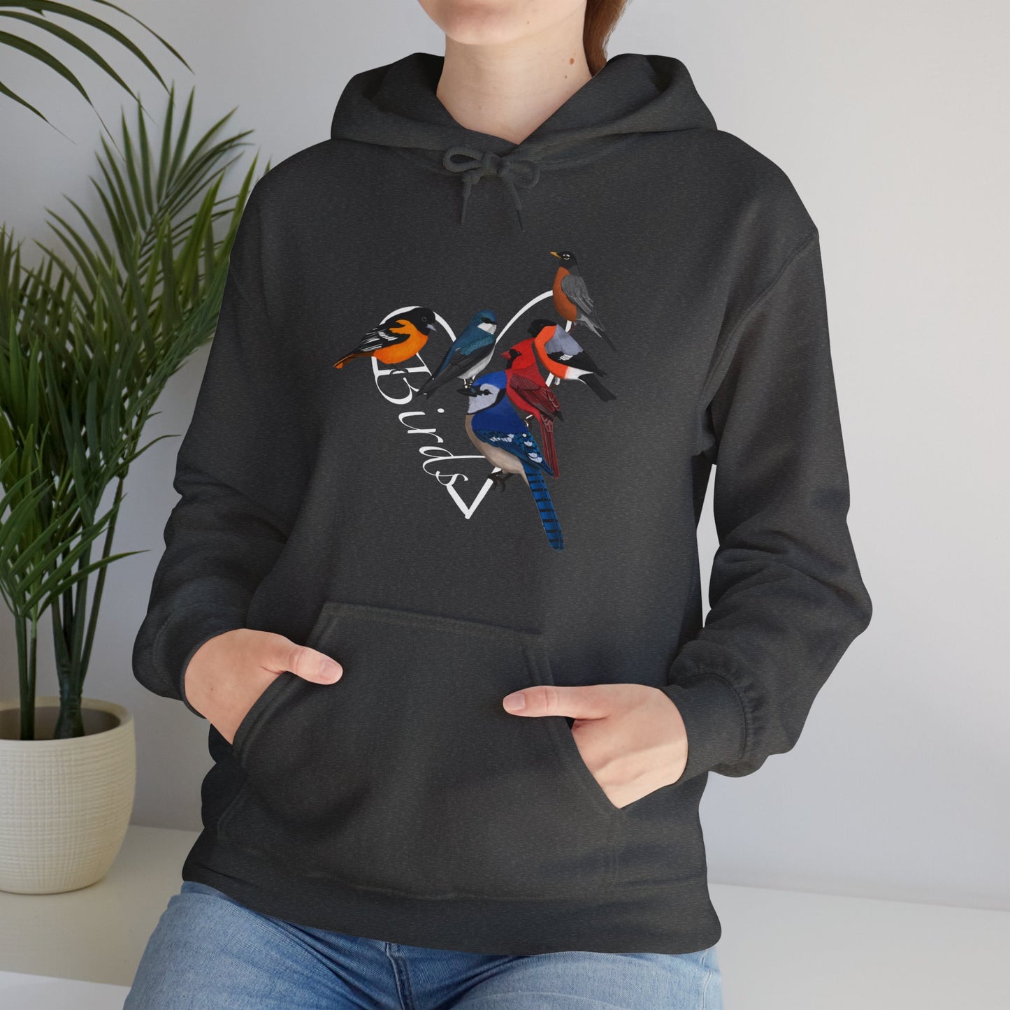 Backyard Birds Cardinal Robin Blue Jay Oriole Heart Bird Birdwatching Birdlover Hoodie