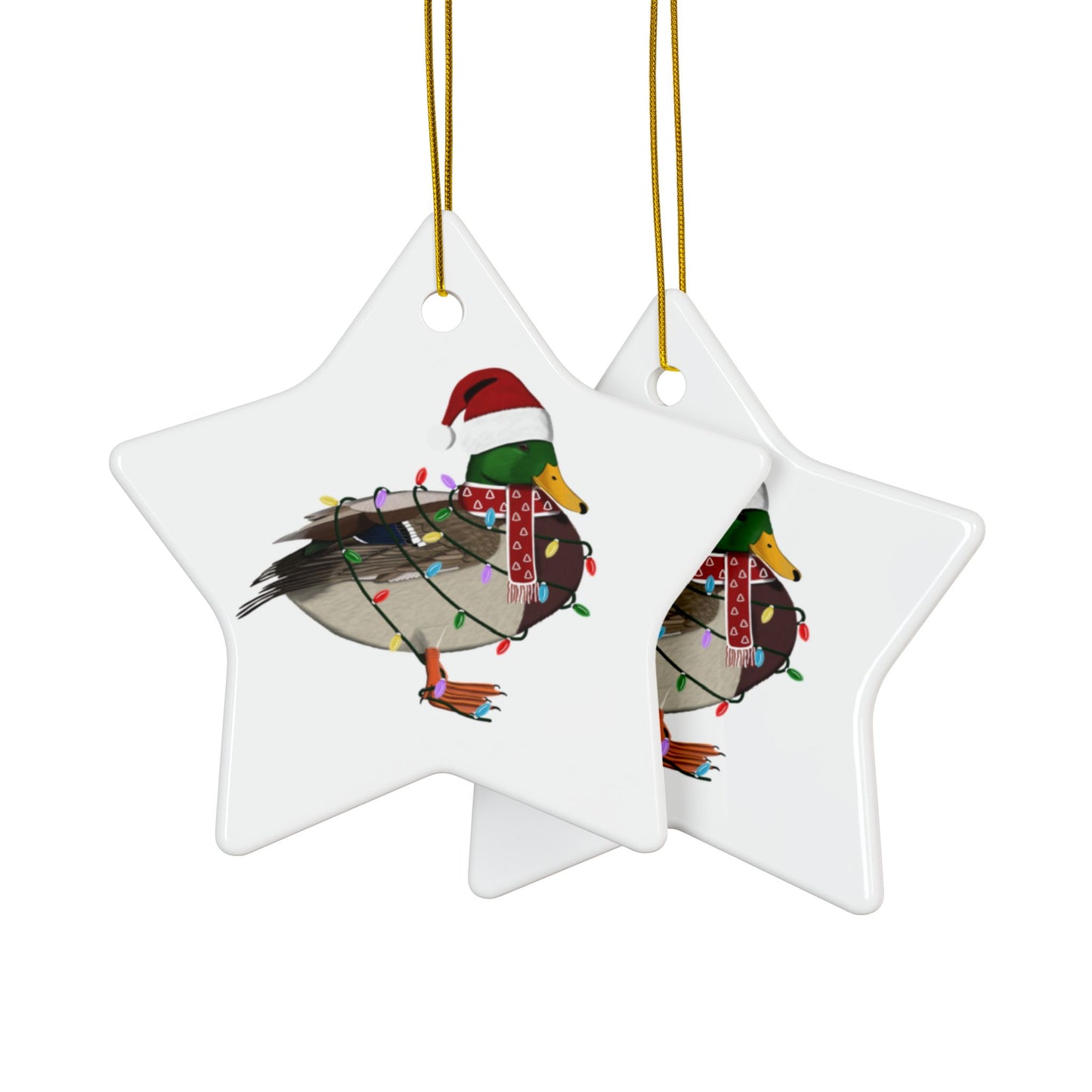 Mallard as Santa Ceramic Bird Christmas Ornament | Durable Double-Sided Bird Lover Decor