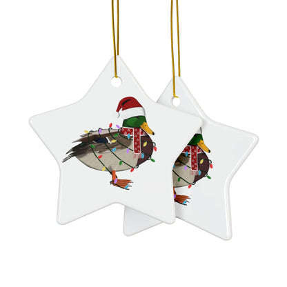 Mallard as Santa Ceramic Bird Christmas Ornament | Durable Double-Sided Bird Lover Decor