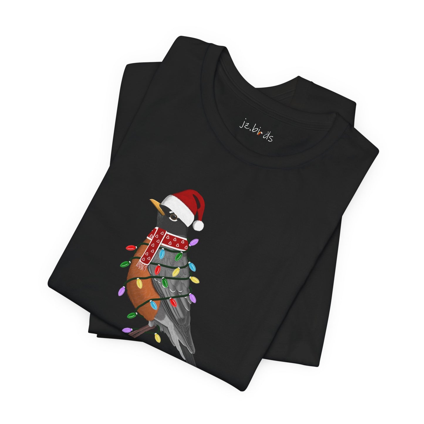 Robin with Fairy Lights Christmas Bird T-Shirt