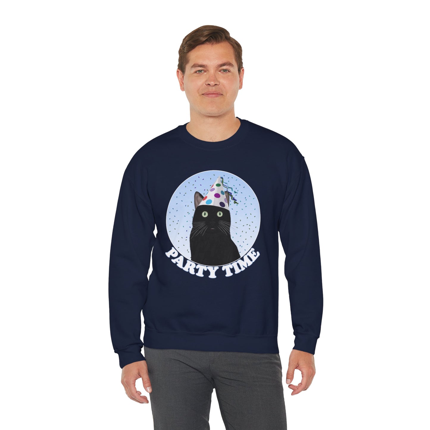 Black Cat Celebrating Party Time Cat Lover Sweatshirt