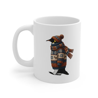 Pinguin mit Strickpullover Weihnachtliche Tasse mit Vogelmotiv – Ideal für Kakao & Kaffee