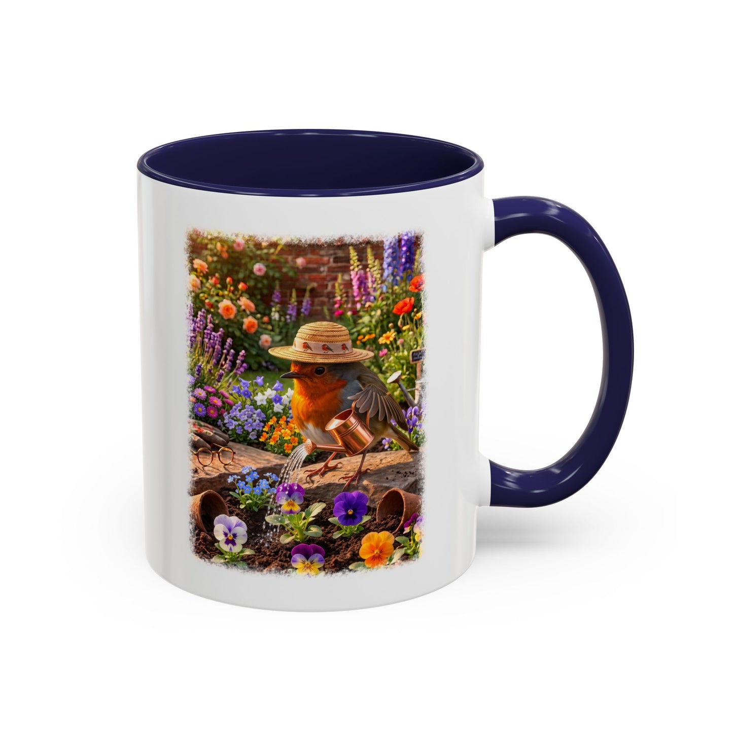 Robin Rosi Watering Flowers Mug for Bird Lovers