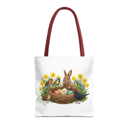 Robuste Einkaufstasche Frühling: Kaninchen, Amsel, Rotkehlchen & Meisen am Osternest | 40x40cm Shopper