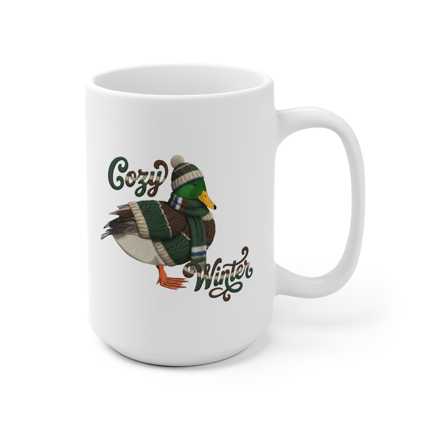 Ente mit Strickpullover Weihnachtliche Tasse mit Vogelmotiv Cozy Winter – Ideal für Kakao & Kaffee