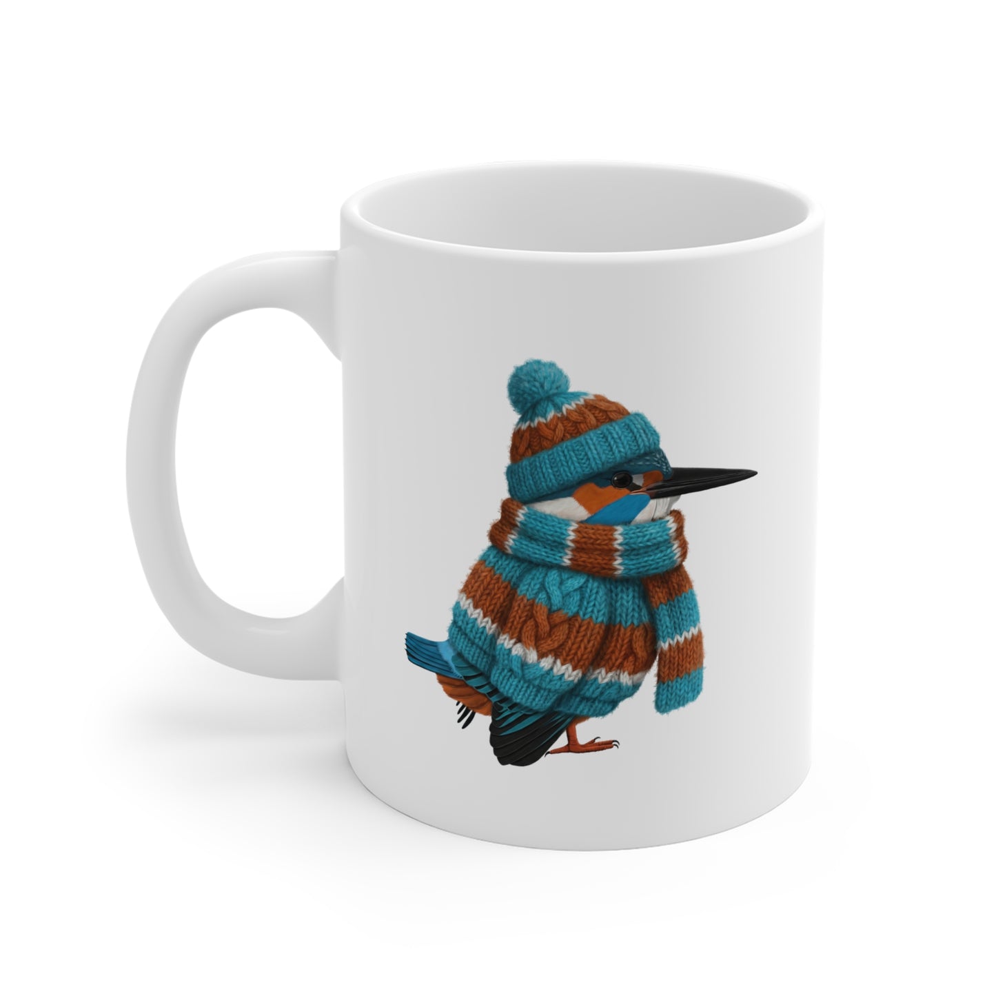 Eisvogel mit Strickpullover Weihnachtliche Tasse mit Vogelmotiv – Ideal für Kakao & Kaffee