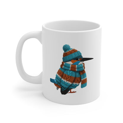 Eisvogel mit Strickpullover Weihnachtliche Tasse mit Vogelmotiv – Ideal für Kakao & Kaffee