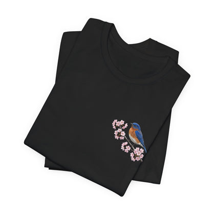 Bluebird Cherry Blossom T-Shirt | Floral Spring Tee for Bird Lovers