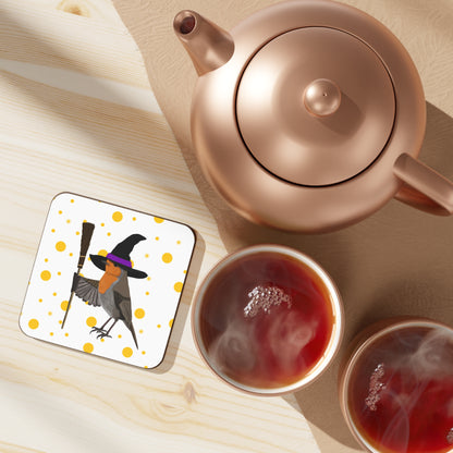 Robin Orange Dots Halloween Bird Hardboard Coaster