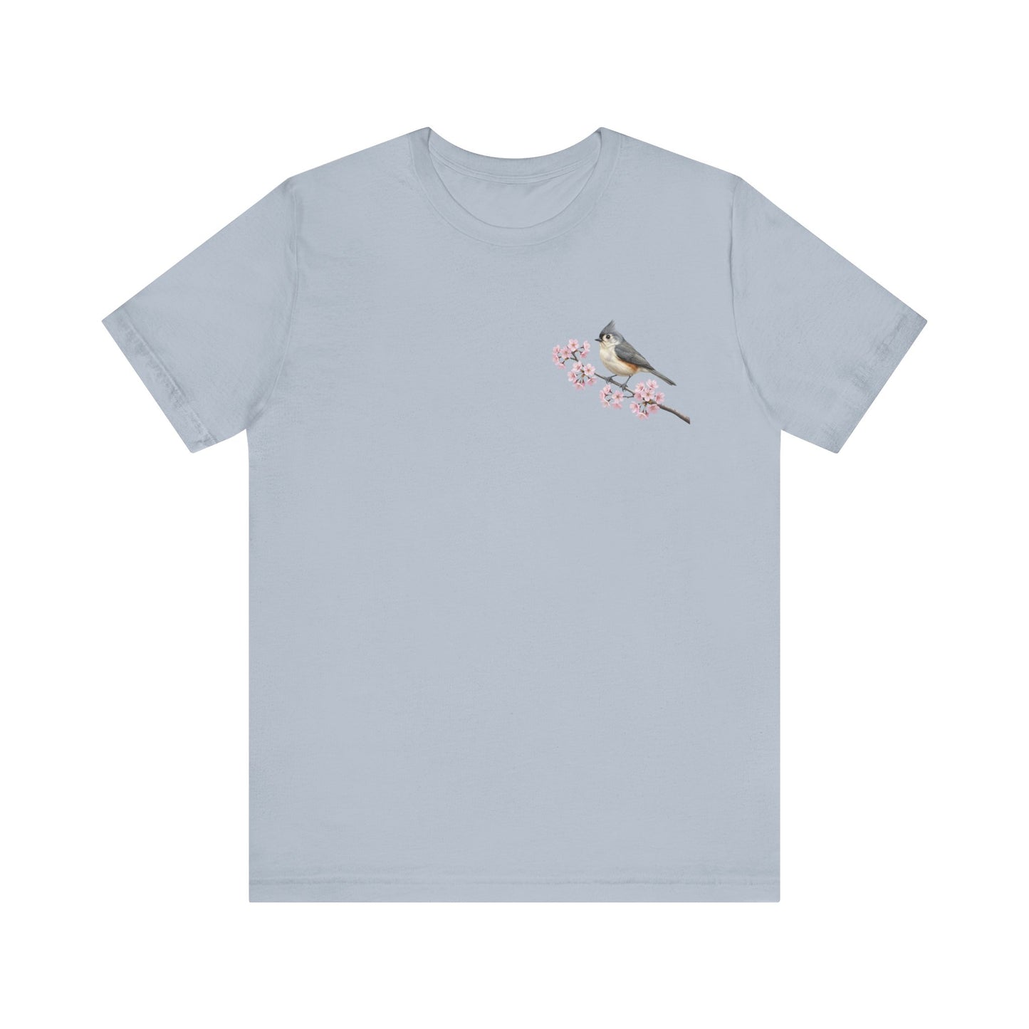 Tufted Titmouse Cherry Blossom T-Shirt | Floral Spring Tee for Bird Lovers