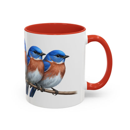 枝に止まる青い鳥を描いた陶器製バードコーヒーマグ – バードウォッチャーへのカスタムギフト