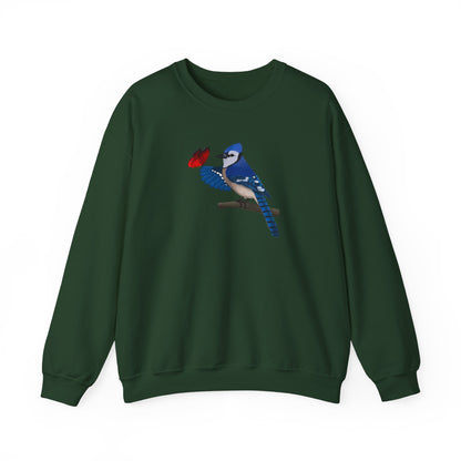 Blue Jay with Butterfly Bird Birding & Birdwatching Sweatshirt