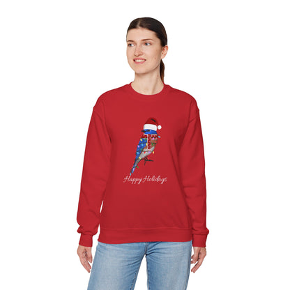 Bluebird with Fairy Lights as Santa Happy Holidays Birdwatcher Christmas Bird Sweatshirt