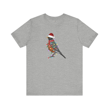 Robin with Fairy Lights Christmas Bird T-Shirt