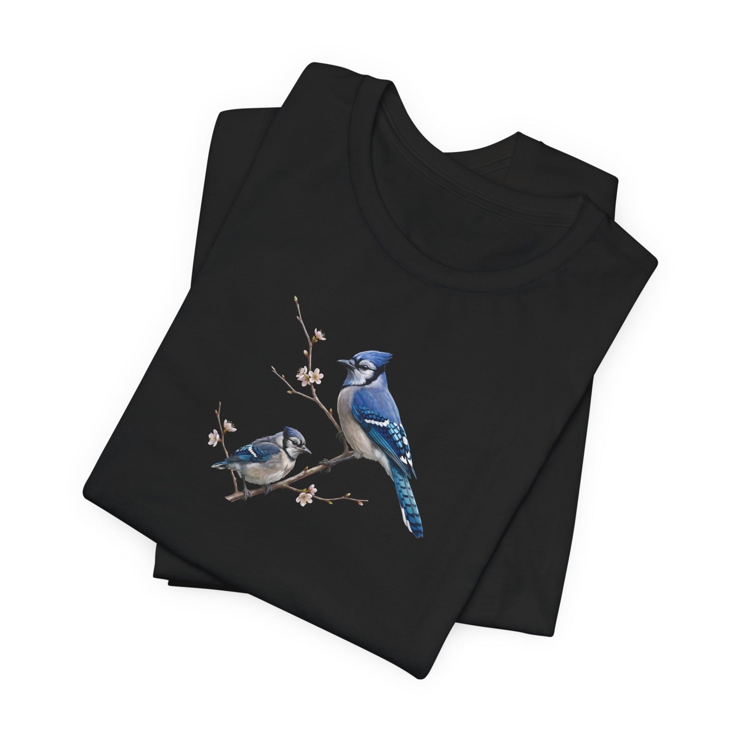 Blue Jay & Fledgling T-Shirt | Spring Blossoms Unisex Graphic Tee