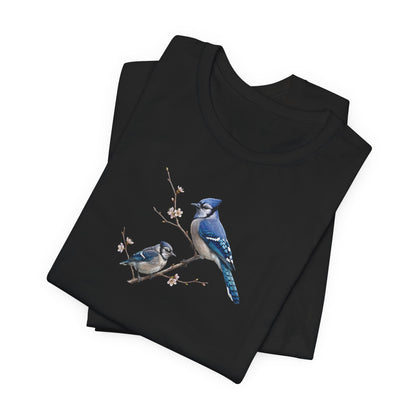 Blue Jay & Fledgling T-Shirt | Spring Blossoms Unisex Graphic Tee