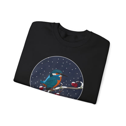 Kingfisher on a Winter Branch Birdwatcher Christmas Bird Sweatshirt