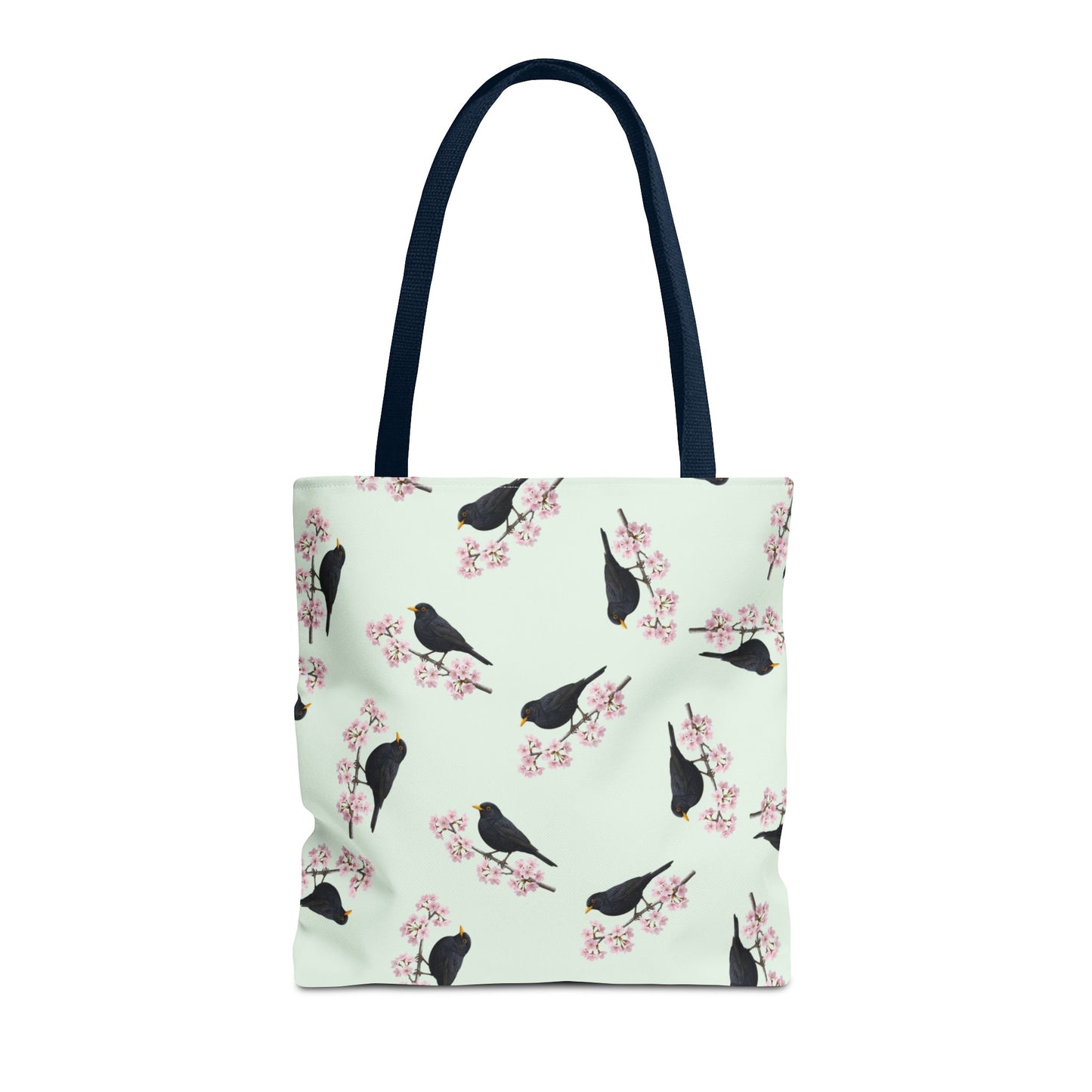 Amsel & Kirschblüten Tragetasche in Salbeigrün | Stofftasche Geschenk für Vogelbeobachter – Accessories,
