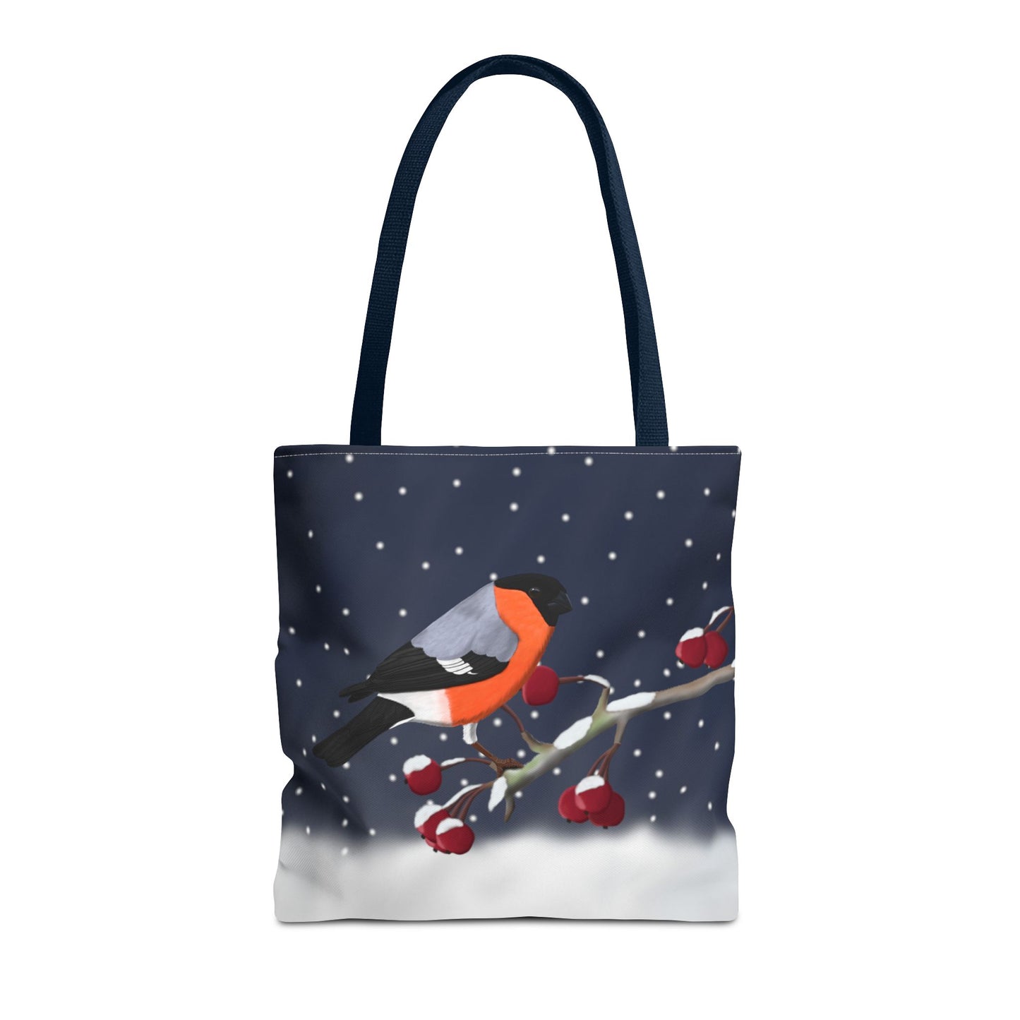 Bullfinch on a Winter Branch Christmas Bird Tote Bag 16"x16"