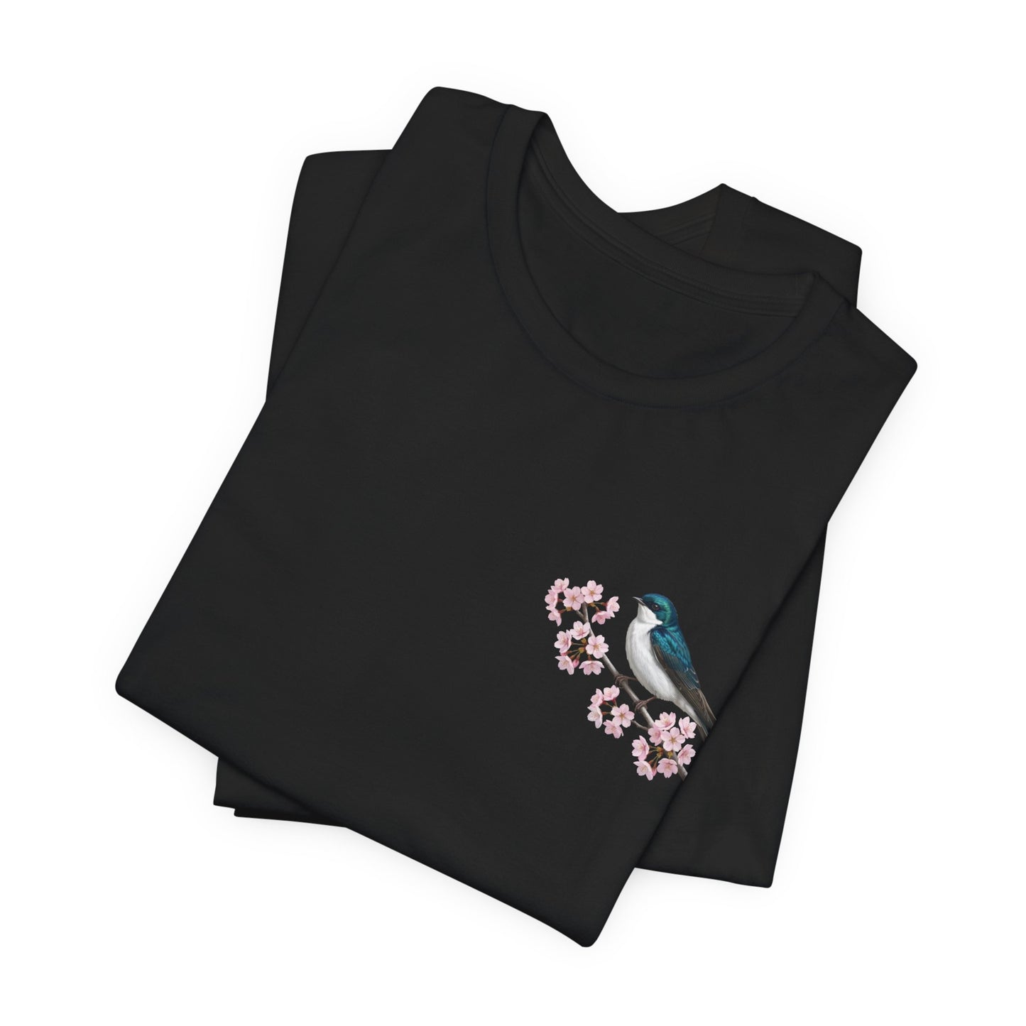 Tree Swallow Cherry Blossom T-Shirt | Floral Spring Tee for Bird Lovers