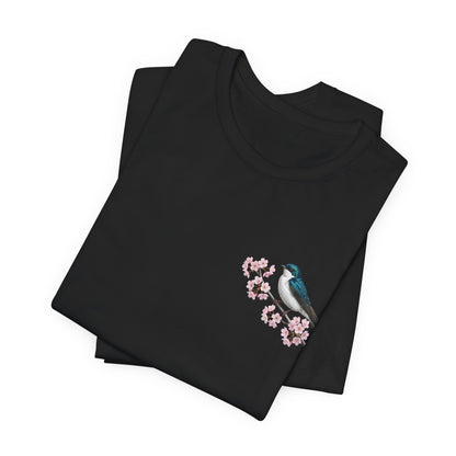 Tree Swallow Cherry Blossom T-Shirt | Floral Spring Tee for Bird Lovers