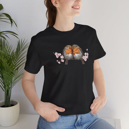 "Lovebirds" Robins T-Shirt – Floral Bird Lover Gift for Valentine's Day