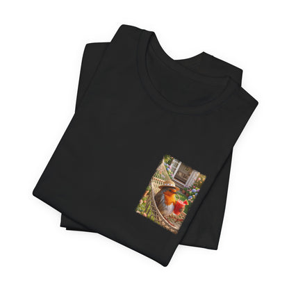 Rosi Rotkehlchen T-Shirt in der Hängematte für Vogelbeobachter und Gartenfreunde