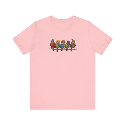 Rotkehlchen in Strick T-Shirt – Weiches Premium Shirt mit Einzigartigem Vogelmotiv