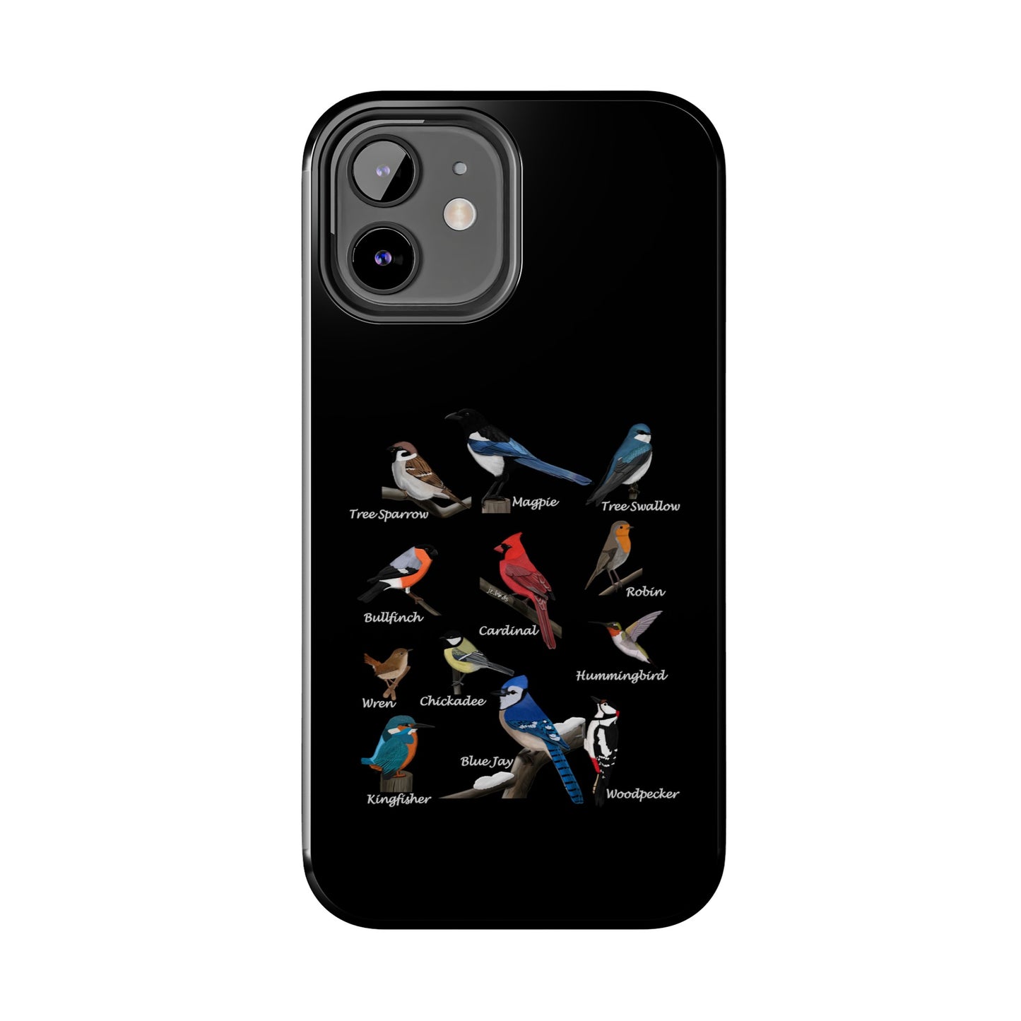 Garden Birds Blue Jay Cardinal Bullfinch Bird Art Tough Phone Case Black