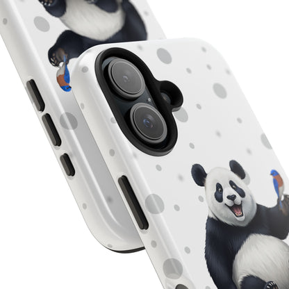 Cute Panda Bear with a Bluebird Animal iPhone Case - Dual-Layer PC/TPU Protective Cover for iPhone