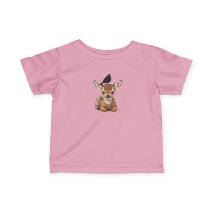 Rehkitz mit Amsel Baby T-Shirt Süßes Tiermotiv