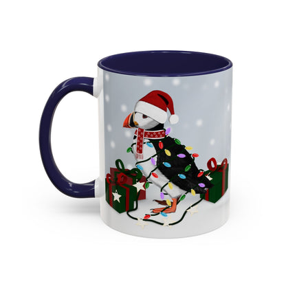 Puffin with Christmas Hat and Scarf Snow Bird Coffee Mug