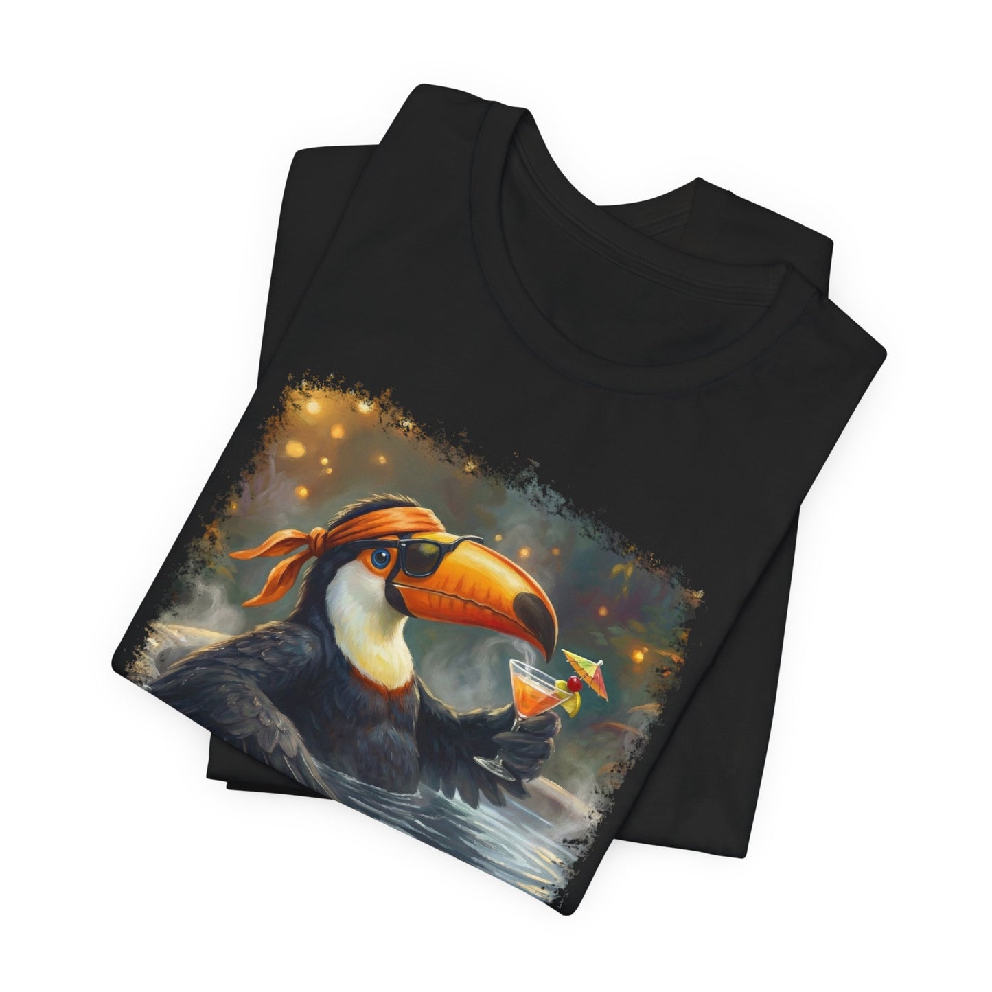 Funny Toucan T-Shirt | Bird with Sunglasses & Drink | Unisex Summer Tee