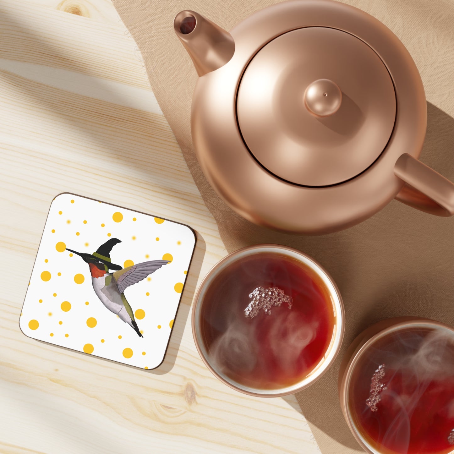 Hummingbird Orange Dots Halloween Bird Hardboard Coaster