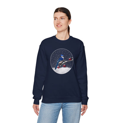 Blue Jay on a Winter Branch Christmas Bird Sweatshirt