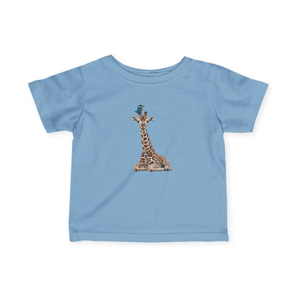 Süße Baby Giraffe mit Eisvogel Vogel Tiermotiv T-Shirt für Babys und Kleinkinder