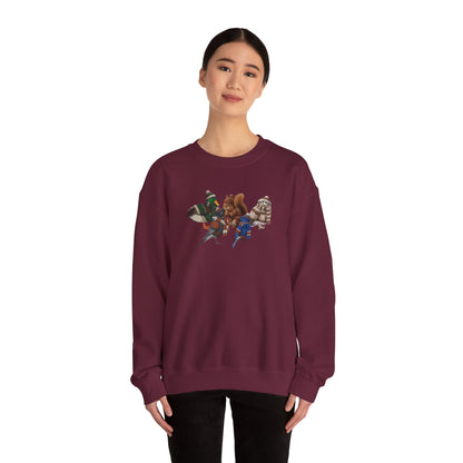 Cozy Winter Crewneck: Backyard Birds & Squirrel in Knitwear