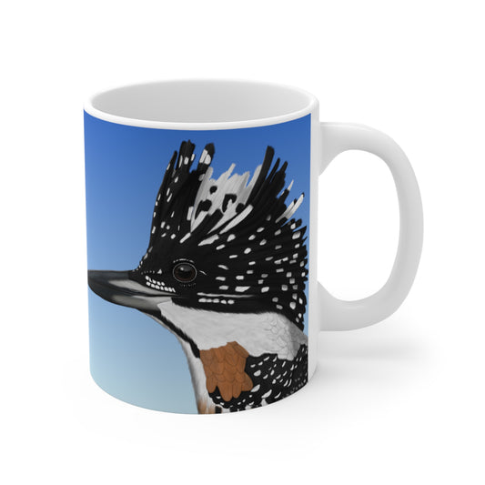 Crested Kingfisher Bird Ceramic Mug 11oz