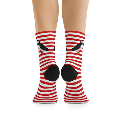 Puffin Stripes Red White Birding & Birdwatching Bird Socks