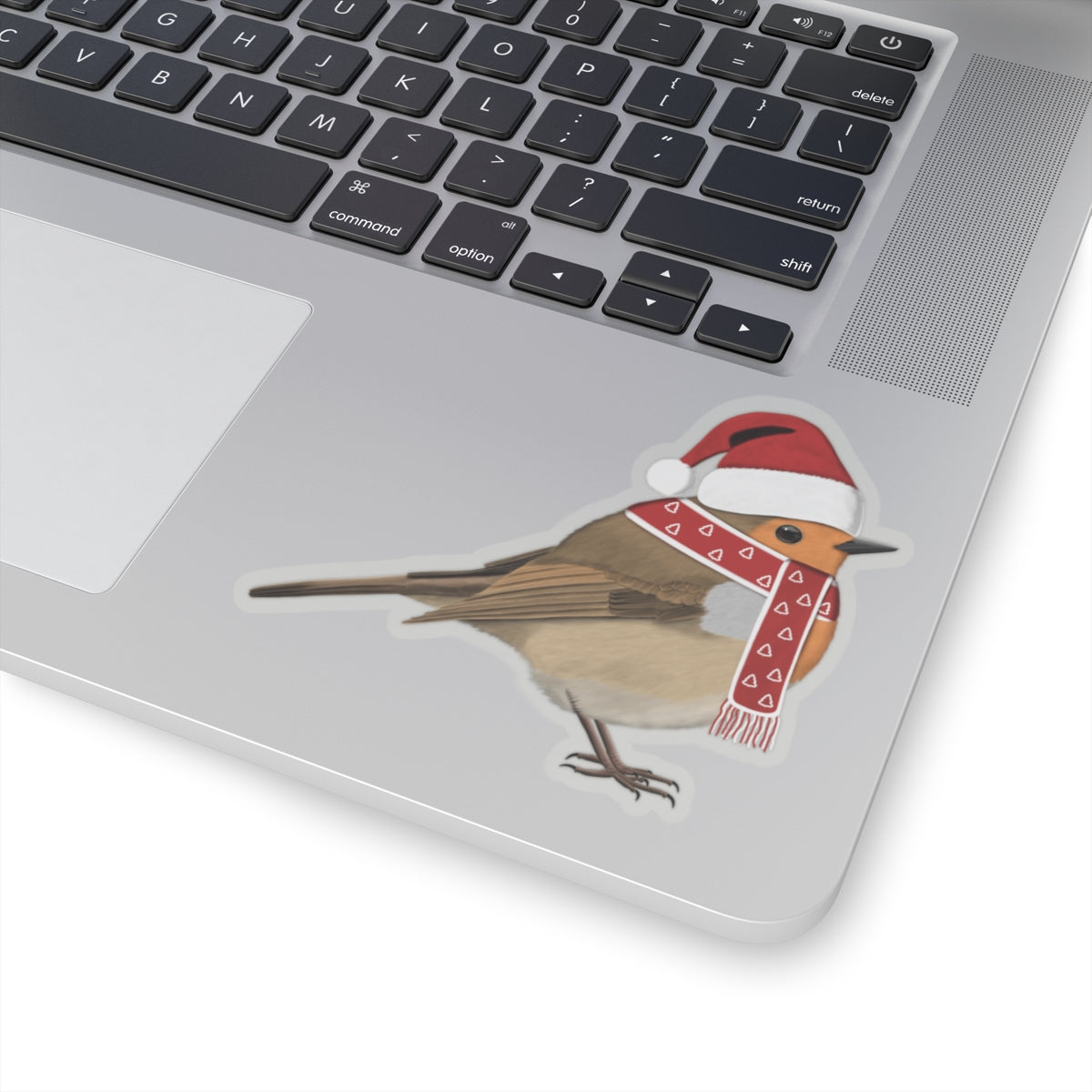 European Robin with Santa Claus Hat and Scarf Christmas Bird Sticker