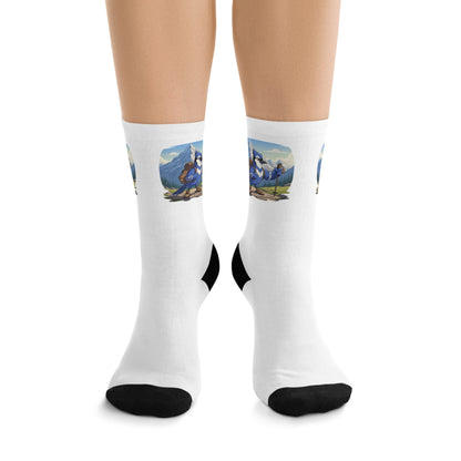 Blue Jay on a Hike Bird Socks White for Bird and Hiking Lovers One Size